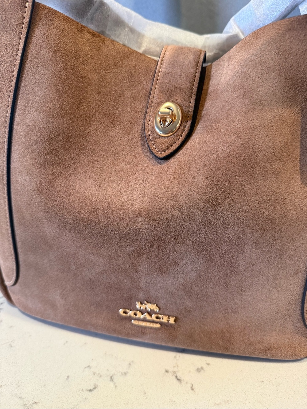 Coach Suede Tote in Rich Chestnut Brown with Gold Hardware - Picture 2 of 10